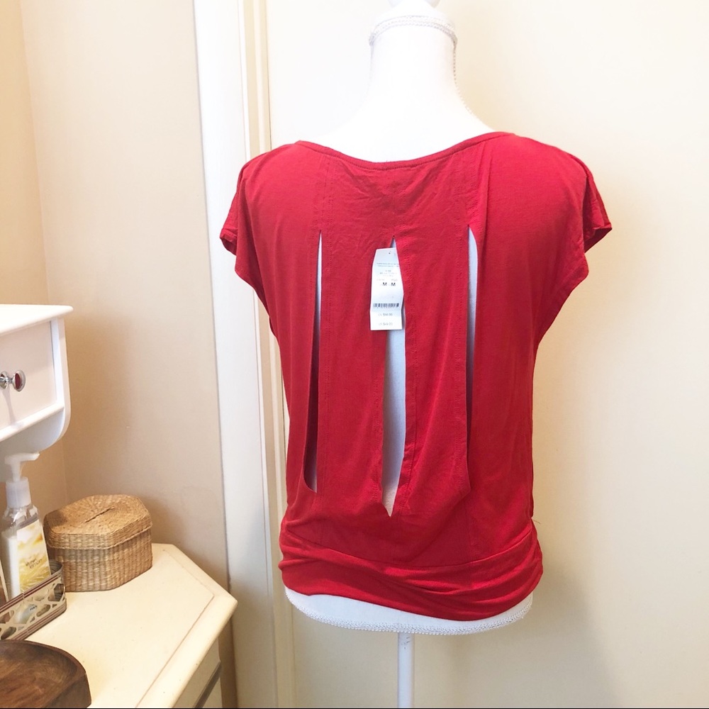 •NWT Red Flowy Shirt With Open Back•